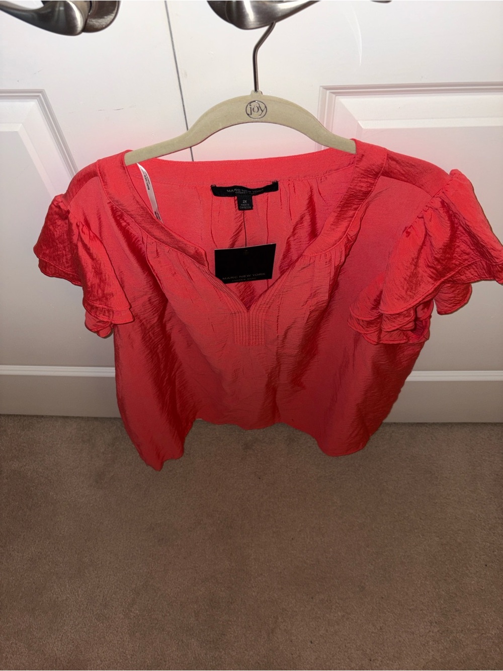 Marc New York Coral Flutter Sleeve V-Neck Top